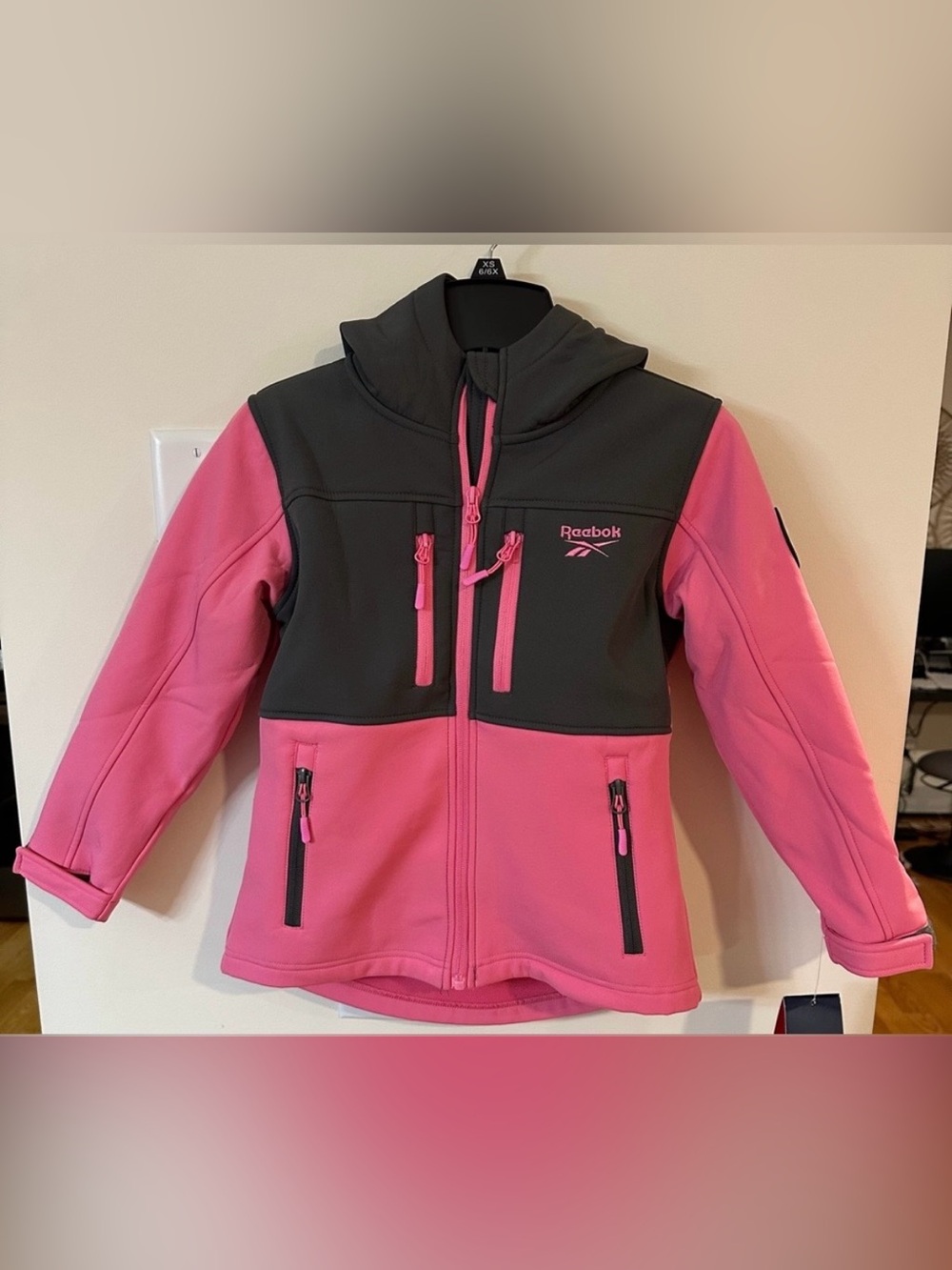 Reebok Girls Pink/Charcoal Hooded 3 in 1 Jacket NWT Size S 7/8